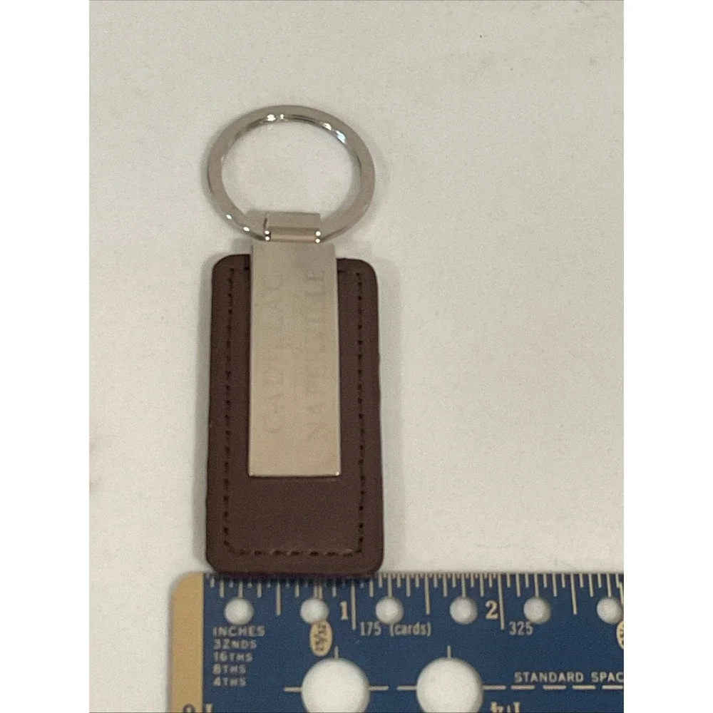 Classic Cadillac Metal & Leather Brown Souvenir Car Key Chain Naperville IL
